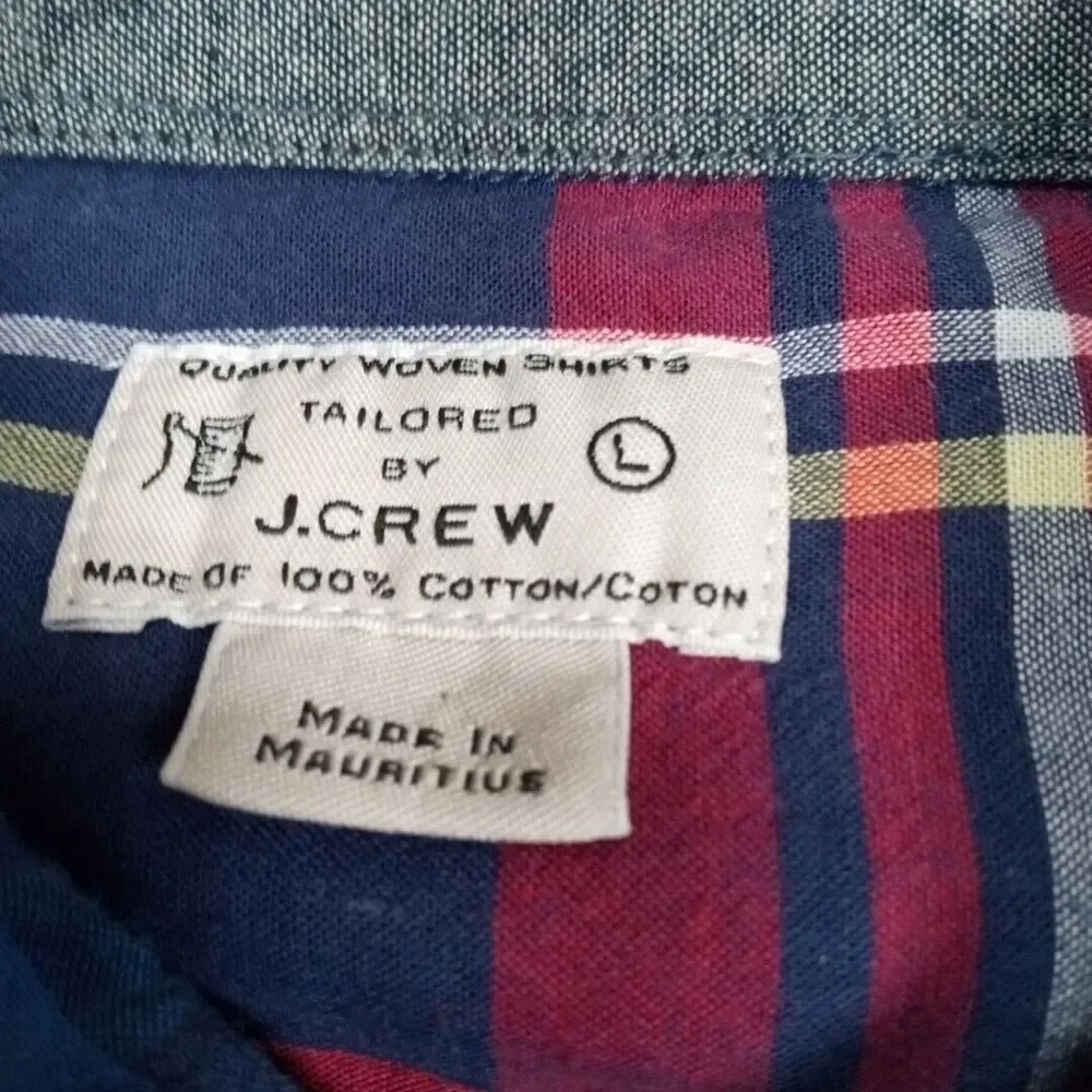 J. Crew Shirt Mens L Blue Woven Preppy Career Casual Plaid Pocket Button Up‎